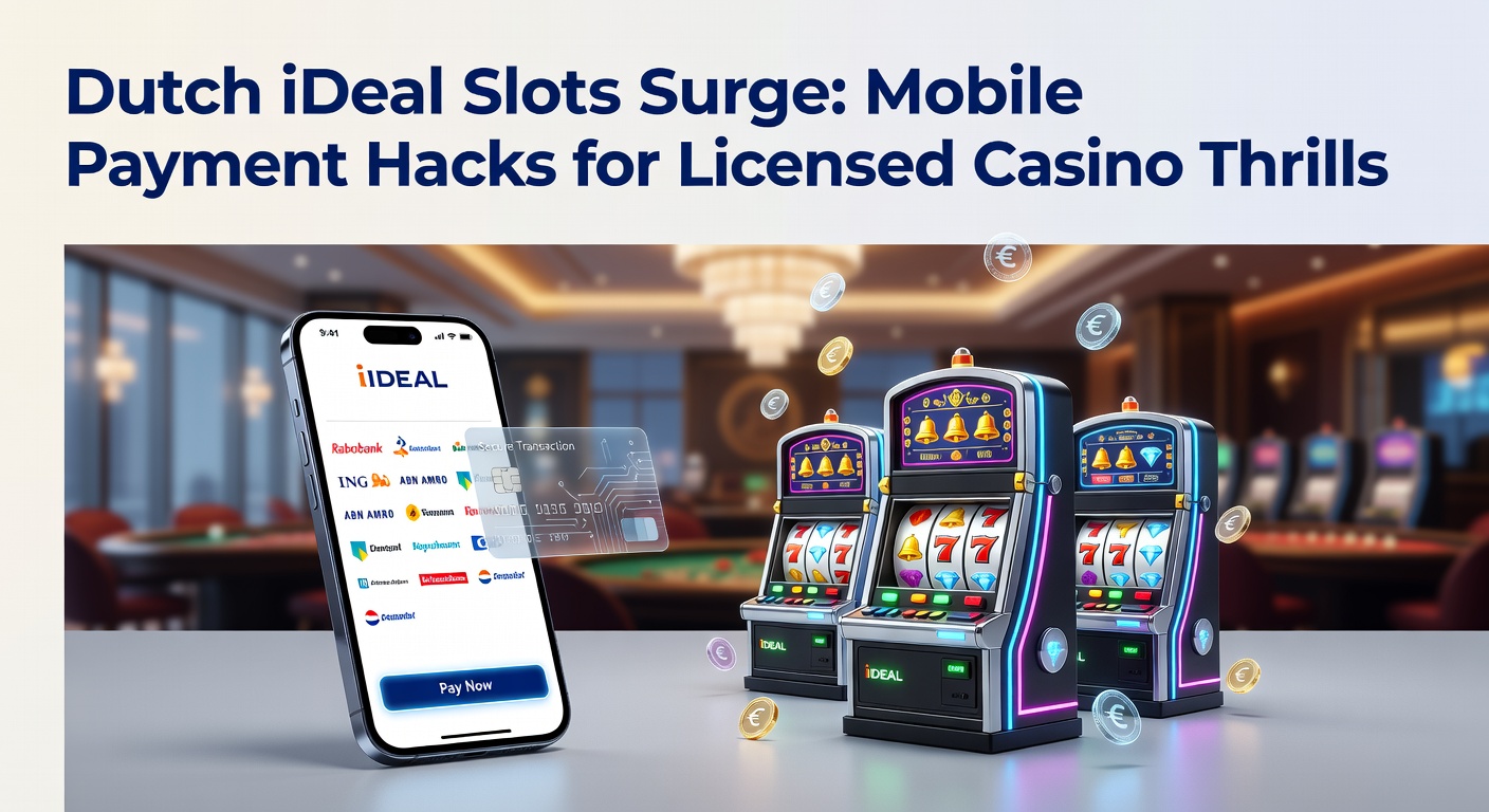 Smartphone met iDEAL betaalapp naast een draaiende gokkast op een Nederlands online casino scherm, symboliserend de populariteit van mobiele slots betalingen