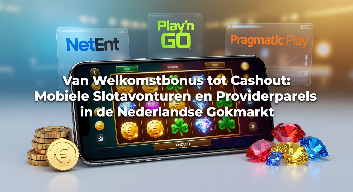 Mobiele telefoon met kleurrijke slotspel-schermen en bonusiconen op een Nederlandse vlag achtergrond, symboliserend gereguleerde gokavonturen